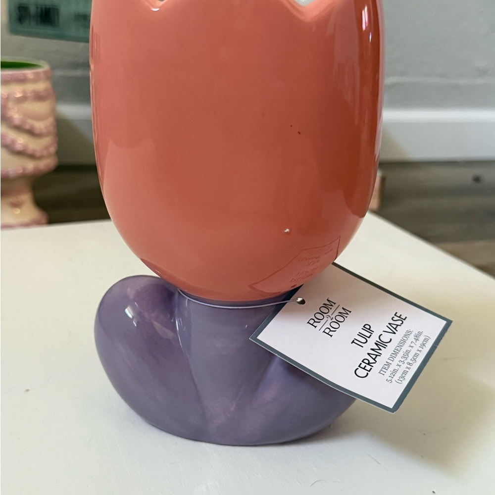 Tulip Ceramic Vase - Coral and Lavender